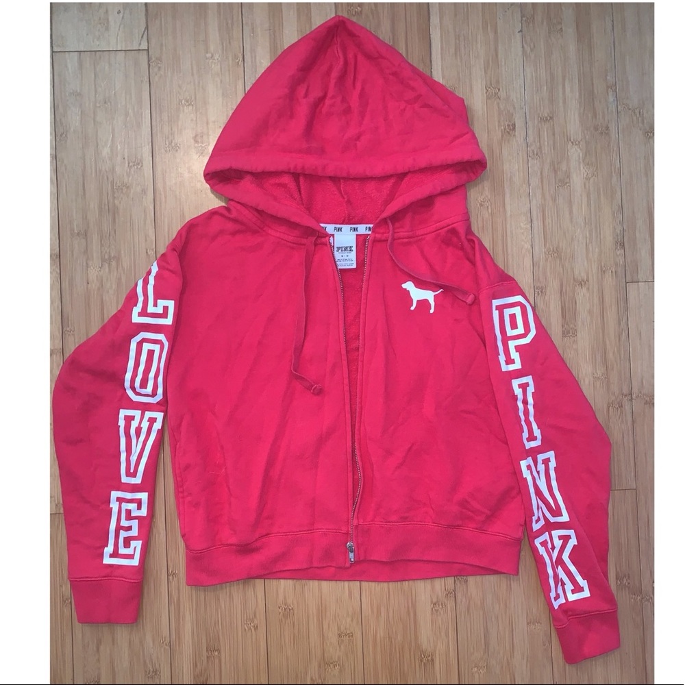 VS Pink Red Zip-Up Hooded Jacket